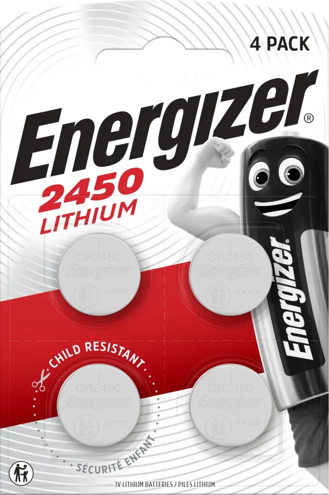 Energizer Lithium Knappcellsbatteri CR2450 BP4, 3 V, 4-pack