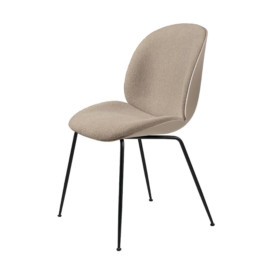 Beetle Front Upholstered stol, tyg light bouclé 003 beige, new beige skal, svart stålstativ
