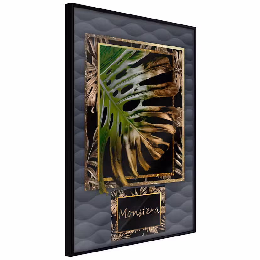 Poster Artgeist Affisch Gilded Monstera Svart ram, 30x45 cm