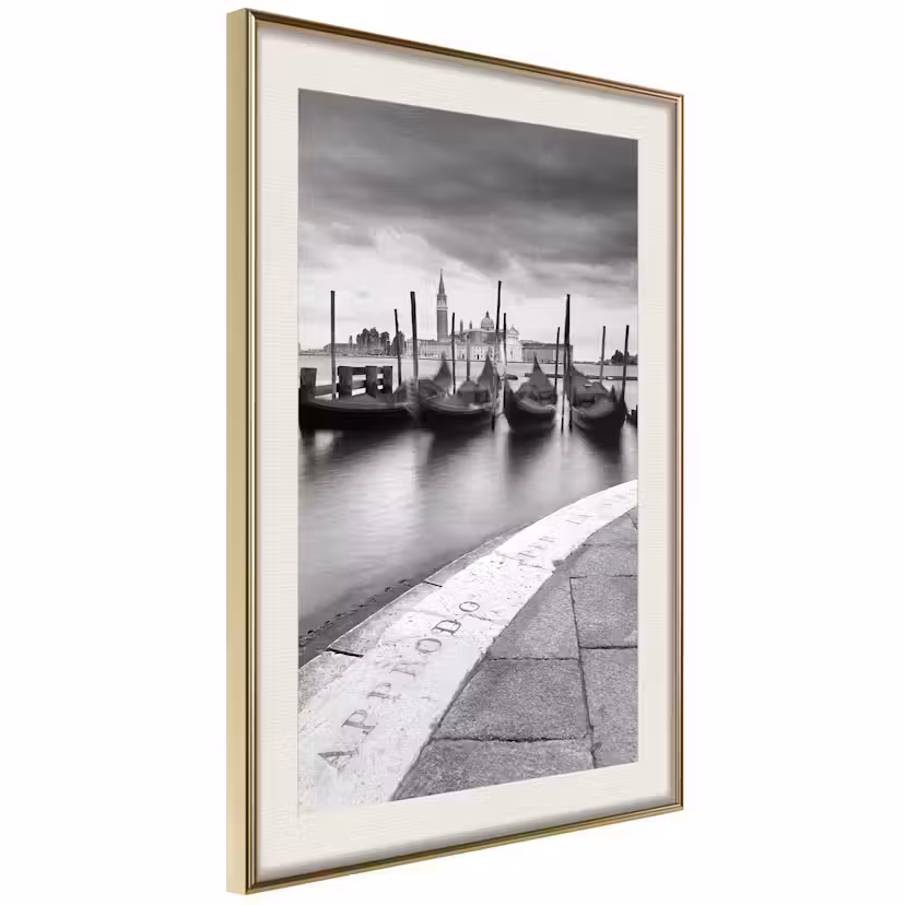 Poster Artgeist Affisch Boats in Venice Guld ram med passepartout, 40x60 cm