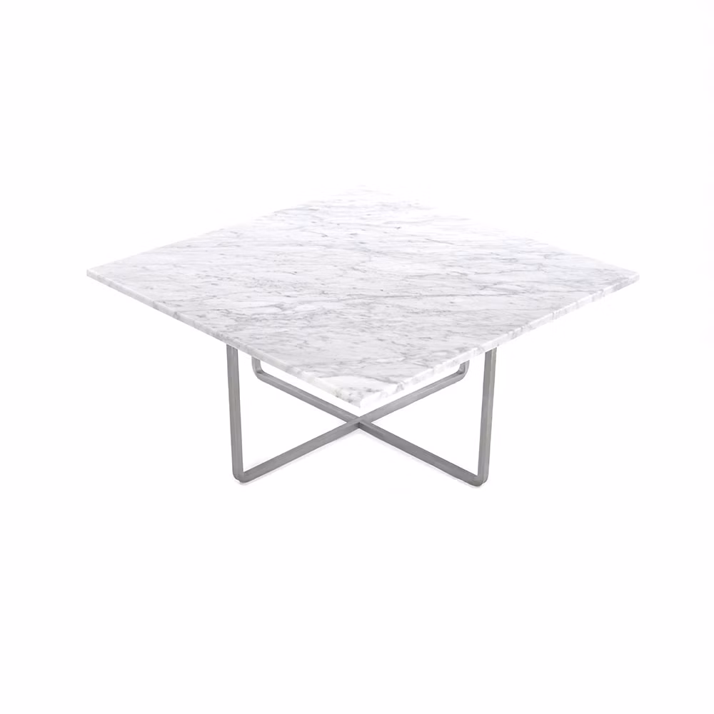 Ninety Soffbord 80 cm, Stålunderrede, Vit Marmor