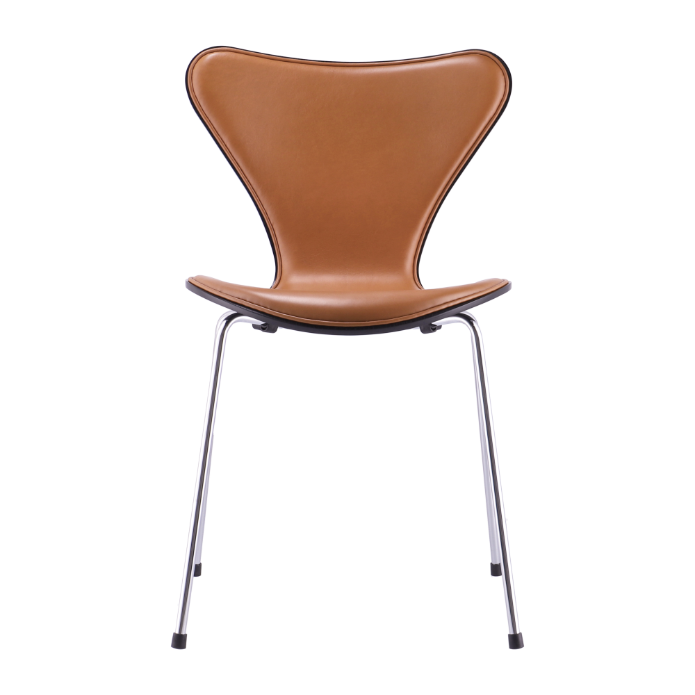 Sjuan 3107 framsidesklädd stol kampanj, Läder Wild walnut-svart ask-krom