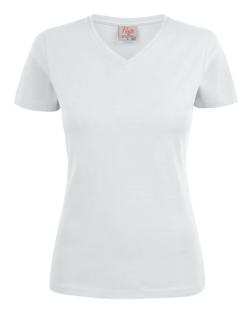 Printer Heavy V-neck Lady T-shirt Vit Vit
