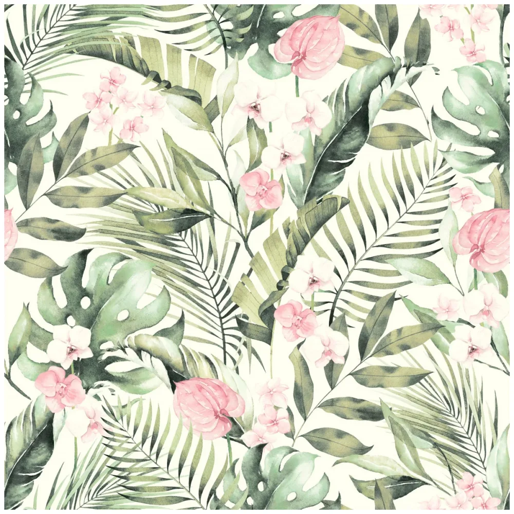 Fantasia III Tropical Floral Pink & Green 924906 Grön Tapet | Stuvbutiken