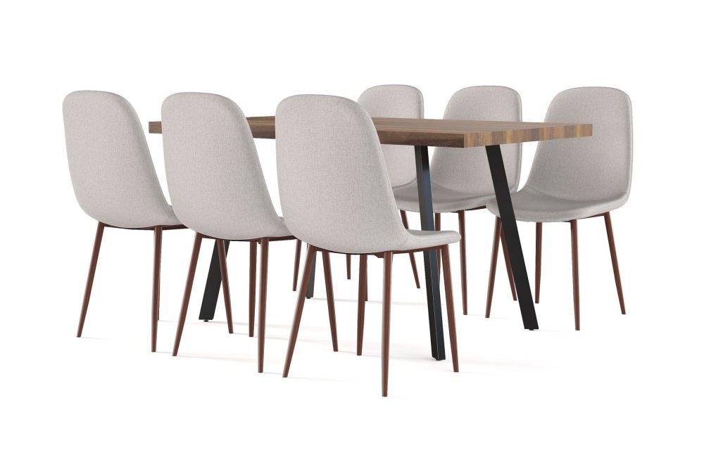 Marcelen Matbord Förlängningsbart med illäggsskiva + 6 st Nibe stol beige med valnöt ben