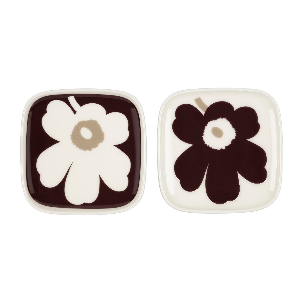 Unikko fat 10x10 cm 2-pack, Vinröd-vit-beige