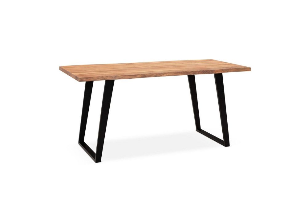 Matbord Wohnling Massivt trä med trädkanter, rektangulär, lantlig stil Svart, vinklad, 160x80 cm