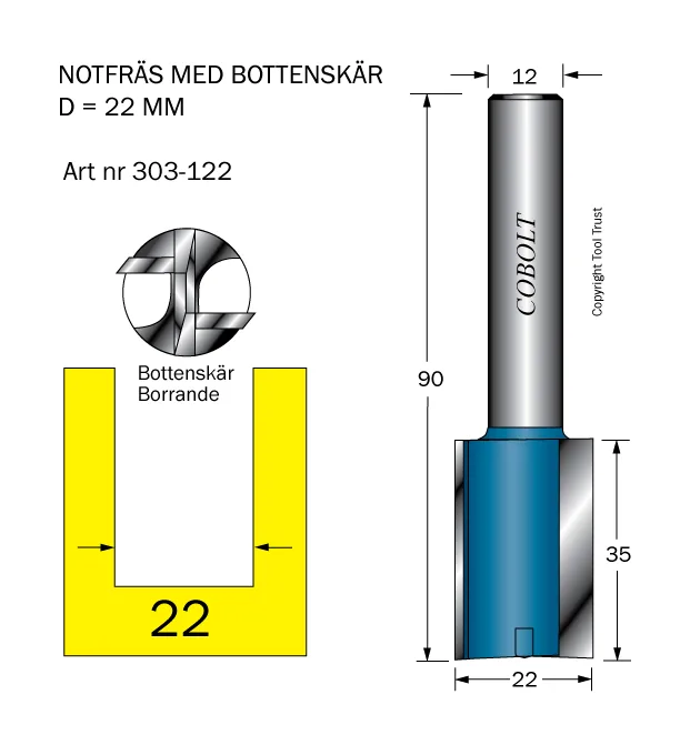 Cobolt 303-122 Notfräs D=22 L=35 TL=90 S=12