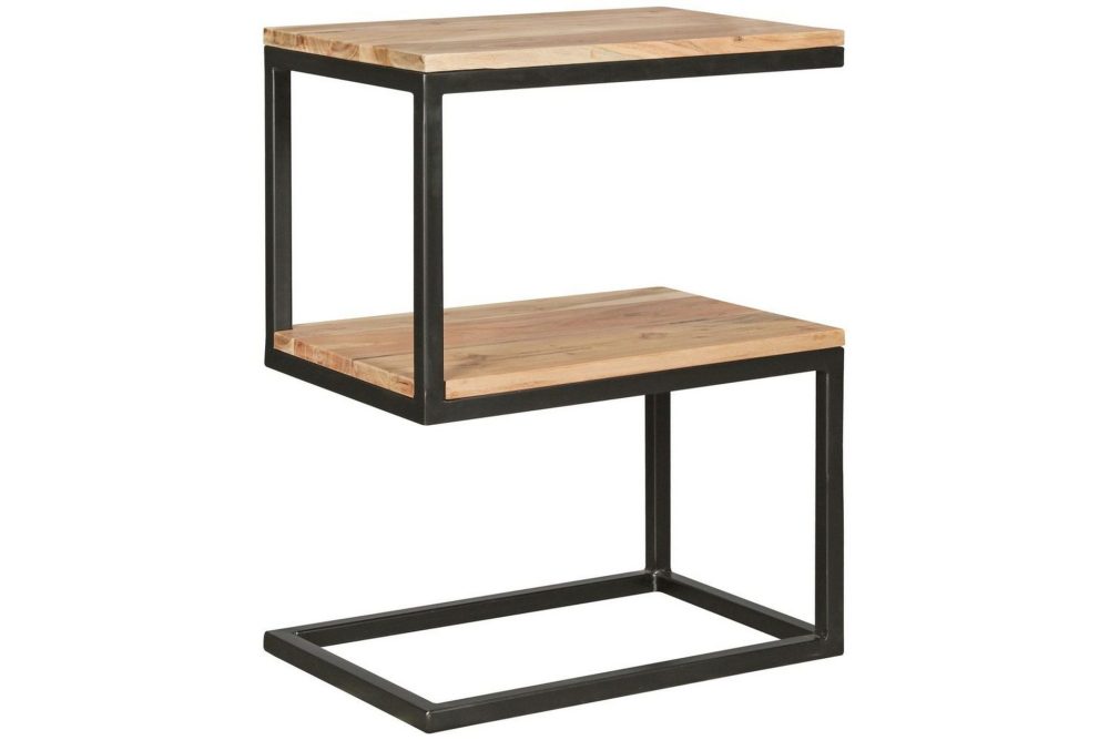 Sido bord Wohnling Massivt trä, S Cube, metallram i lantlig stil Akacia