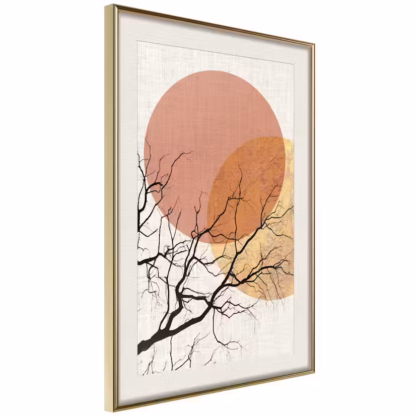 Poster Artgeist Affisch Double Moon Guld ram med passepartout, 40x60 cm