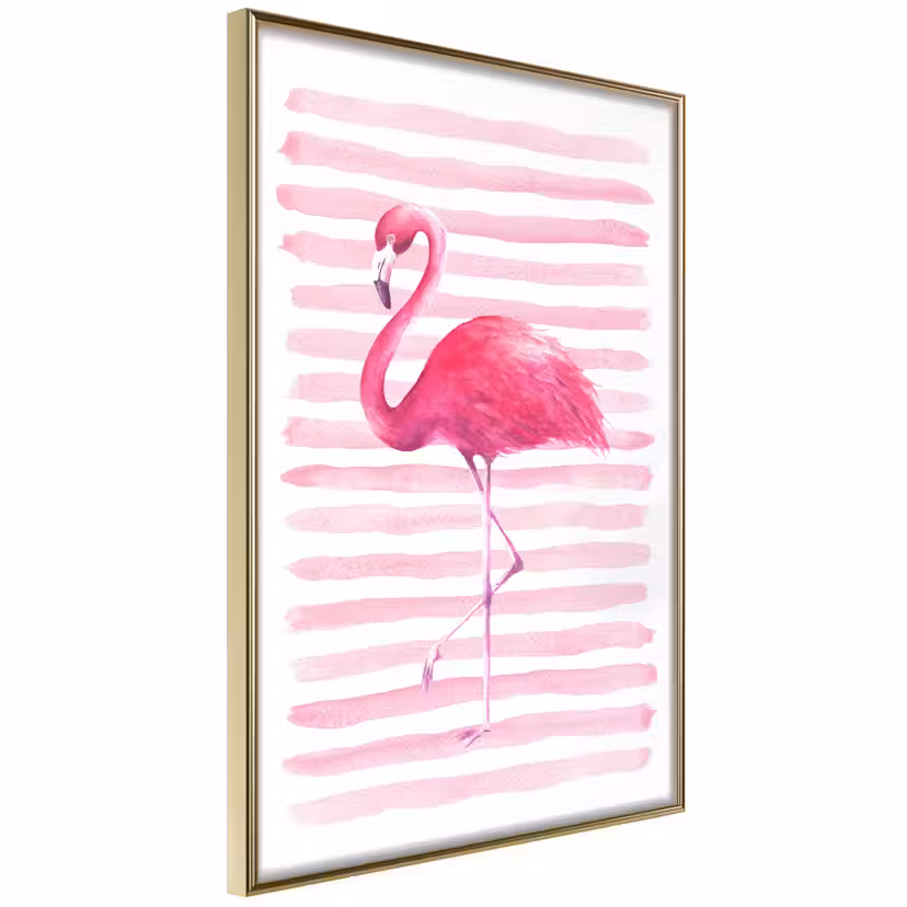 Poster Artgeist Affisch Flamingo and Stripes Guld ram, 30x45 cm