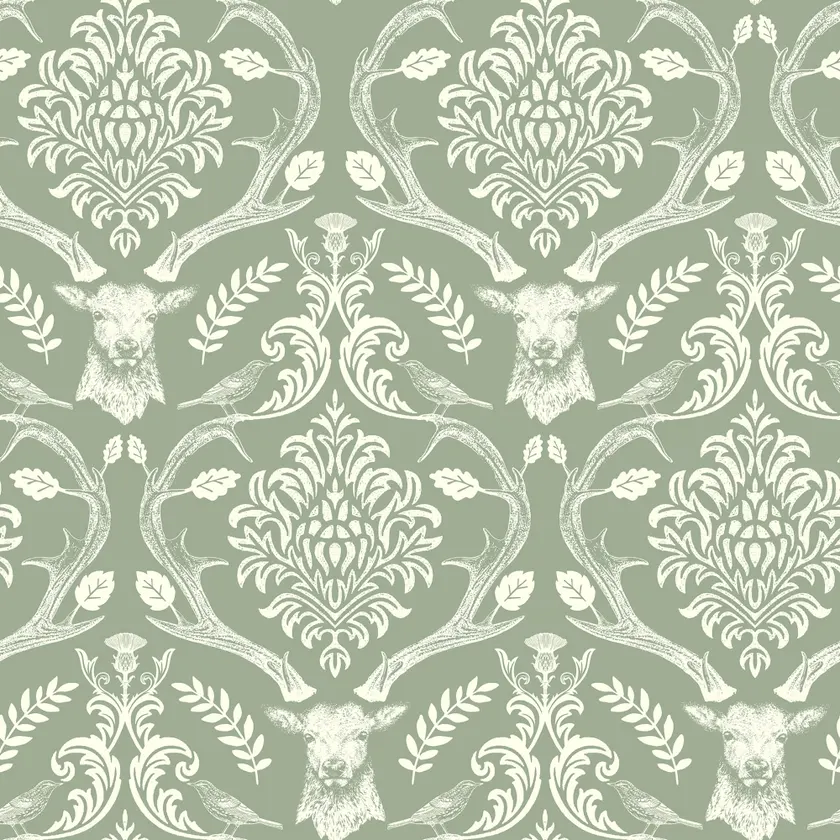 Stag Damask Sage Green