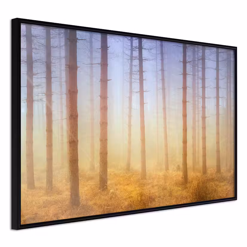 Poster Artgeist Affisch Foggy Forest Svart ram, 30x20 cm