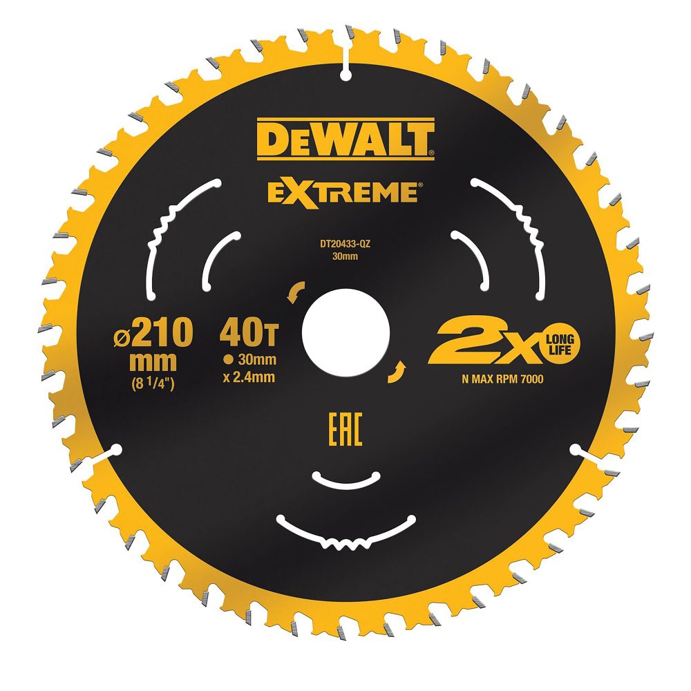Kjøp Dewalt Sirkelsagblad Extreme DT20433-QZ, for tre, 210x30 mm, 40T