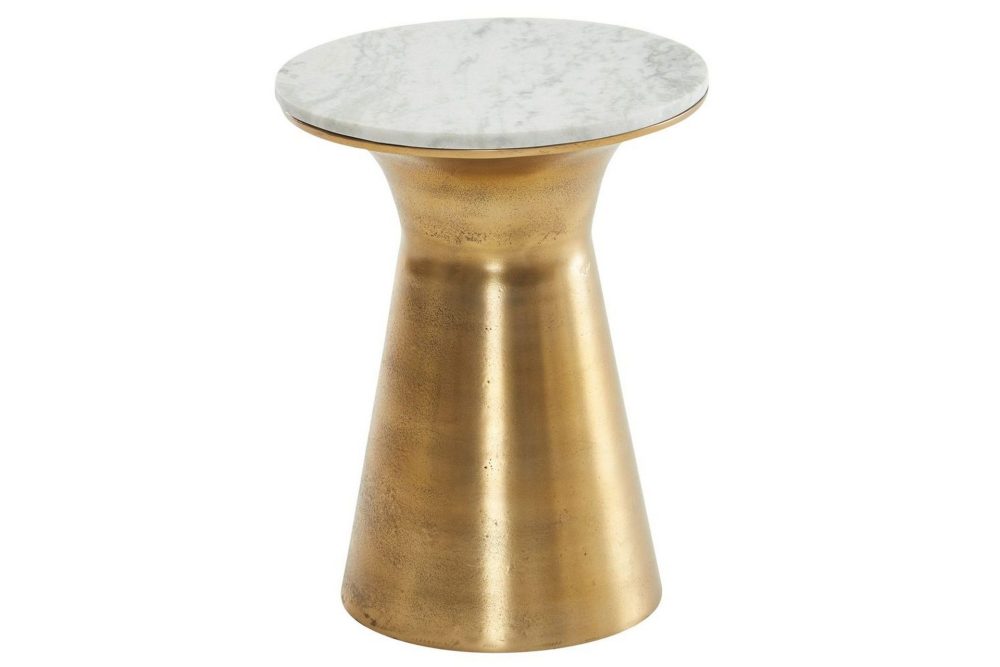 Sido bord Wohnling Äkta marmor rund 35 cm gyllene bas modern