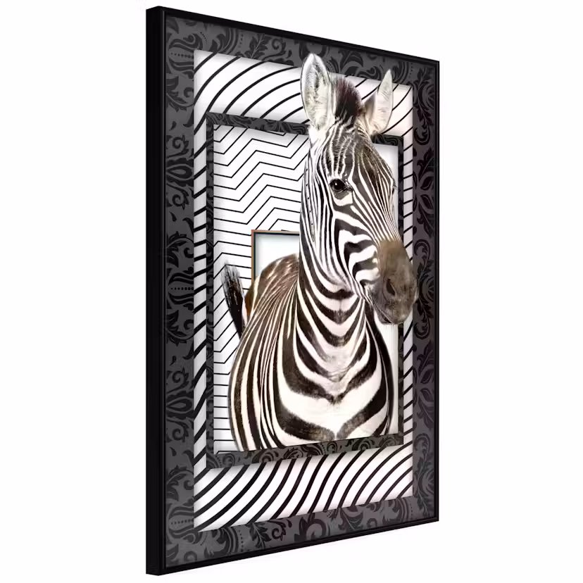 Poster Artgeist Affisch Zebra Svart ram, 40x60 cm