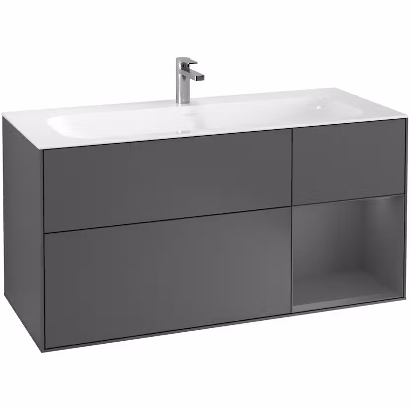 Tvättställsskåp Villeroy & Boch Finion med 3 Lådor och Hylla för Inbyggt Tvättställ Antracitgrå Mattlack/Antracitgrå Mattlack, Lucka Höger