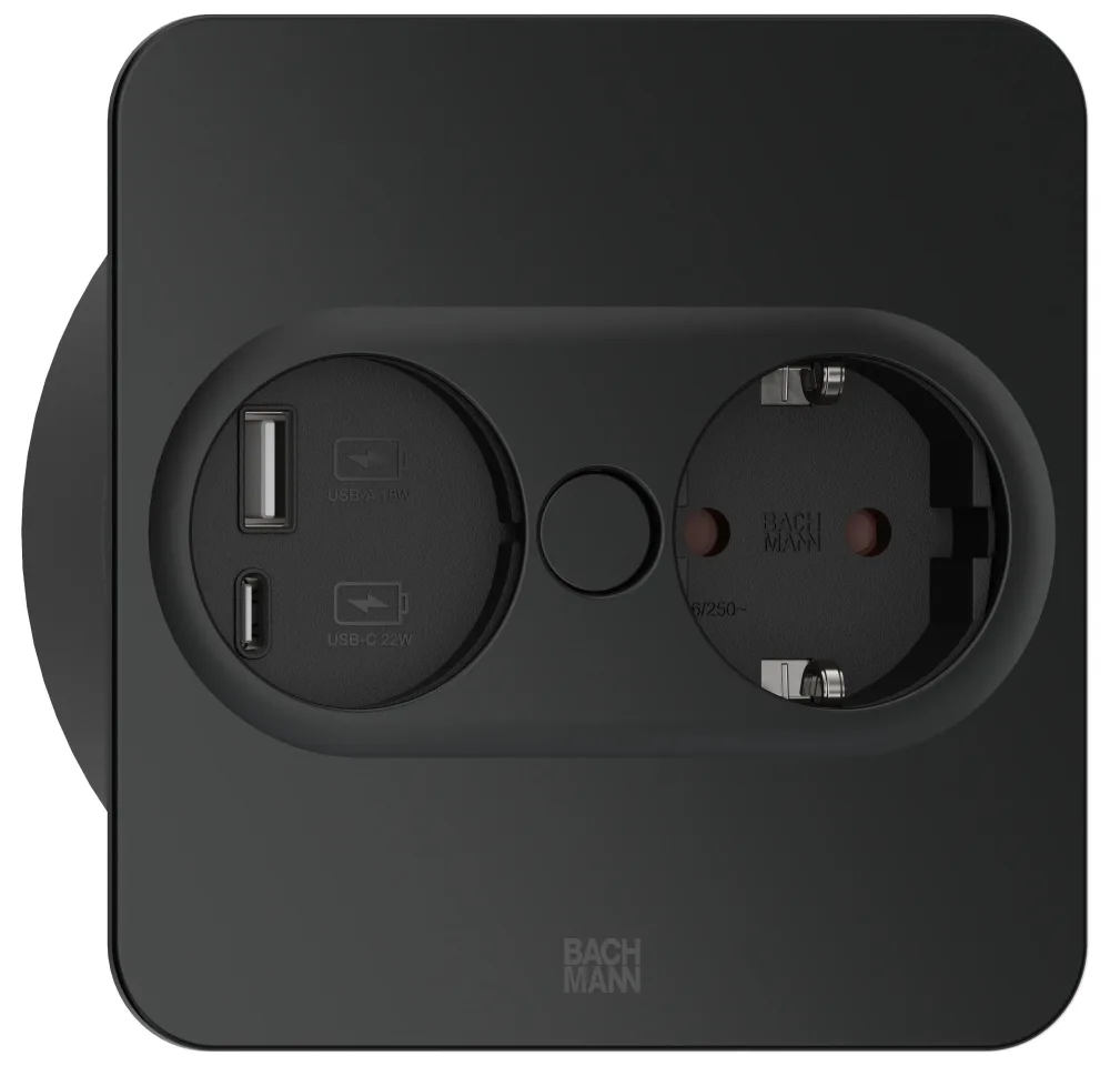 Rutab 946.105 Eluttag fyrkant, USB A/C, avtagbart lock Svart