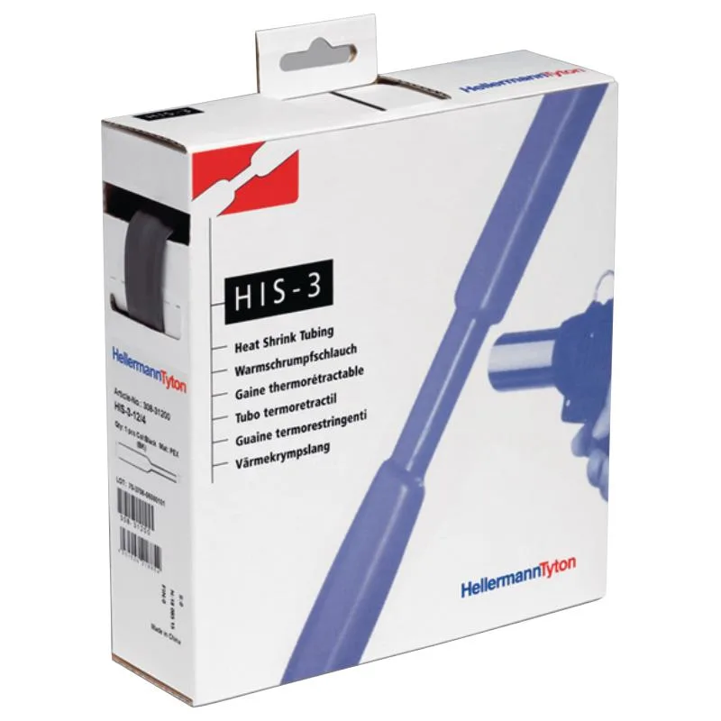 Hellermann Tyton HIS-3 Krympslang 3:1, svart 3/1 mm, 10 m