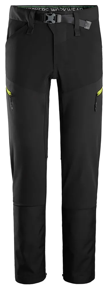 Snickers Workwear 6948-0467 FlexiWork Arbetsbyxa stretch. softshell, svart/gul 148