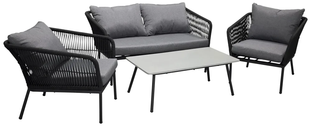 Venture Home Lindos 9559-022 Loungeset soffa, bord, fåtöljer, svart/grått
