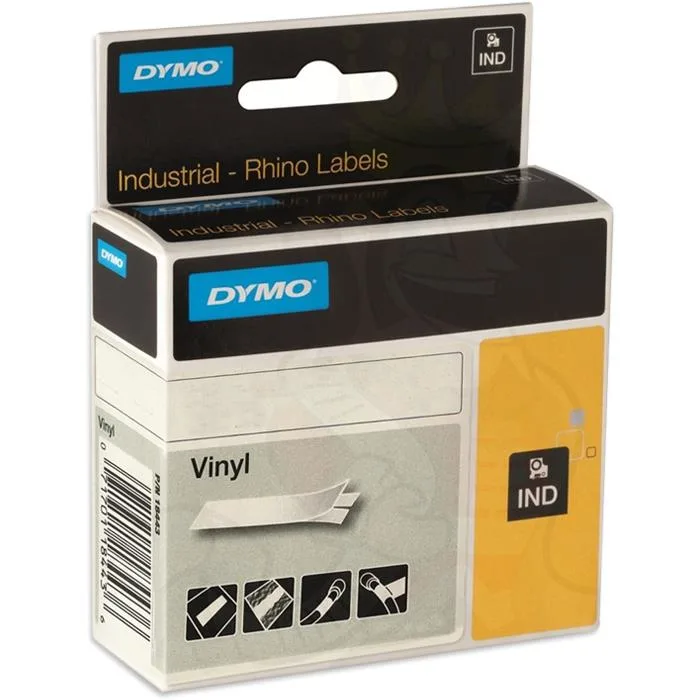 DYMO Rhino Tejp 12 mm, färgad vinyl Svart på vitt