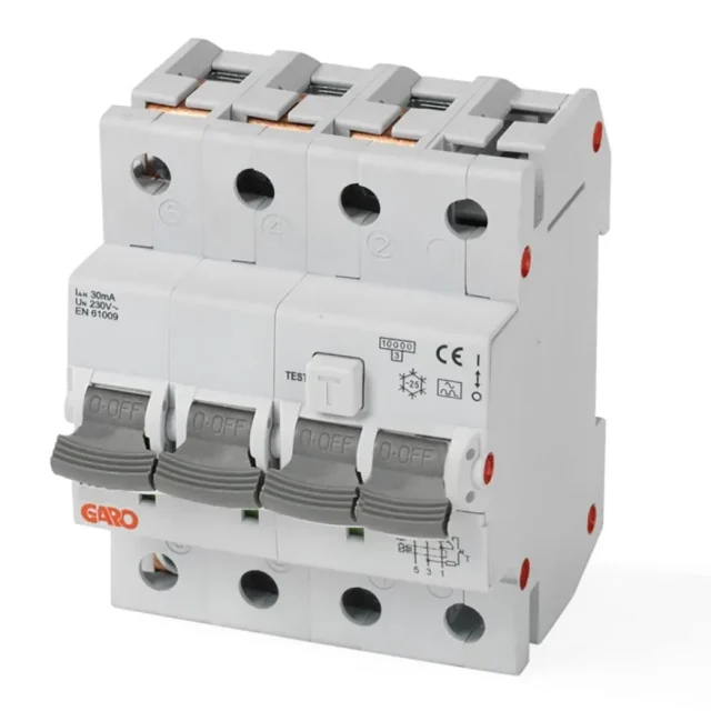 Garo RCBO GS B13A 4P Personskyddsautomat 4-polig, 230V 13 A
