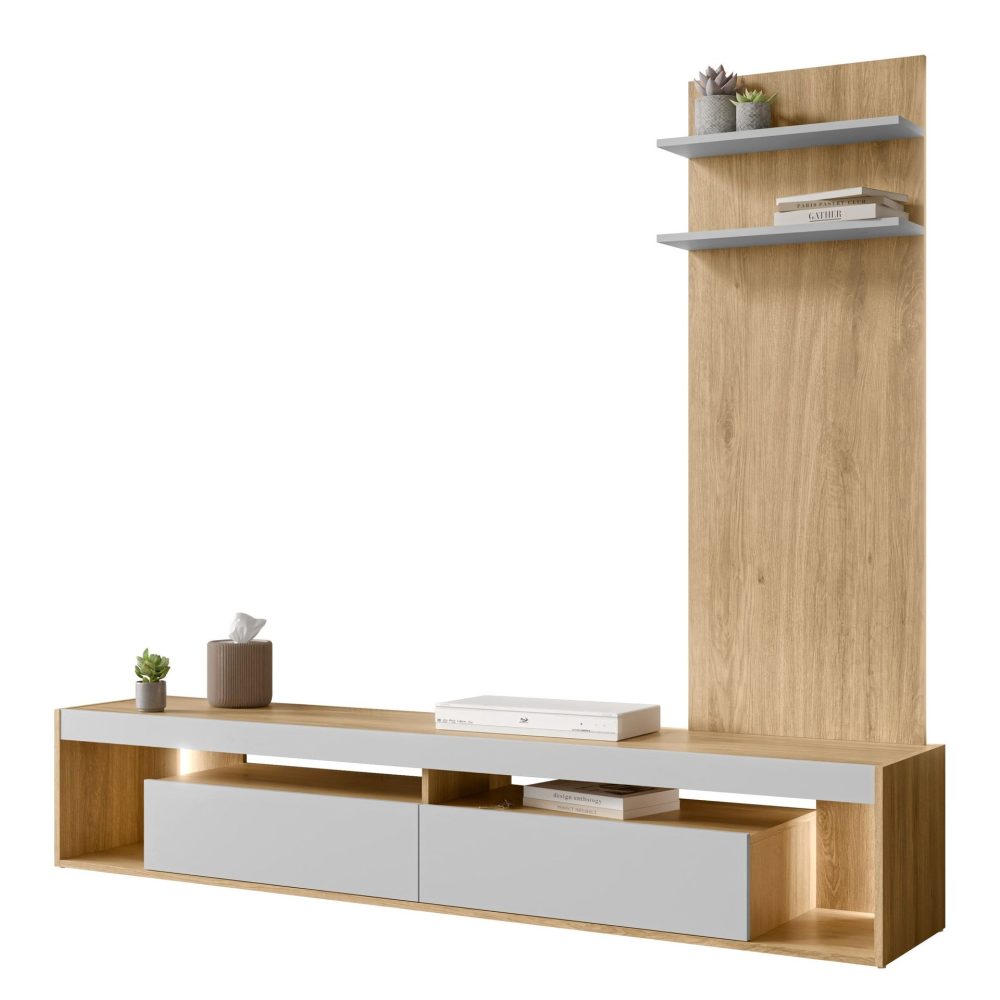 Fiorea Möbelset - Tv-bänk 200 cm + Vägghylla 138 cm