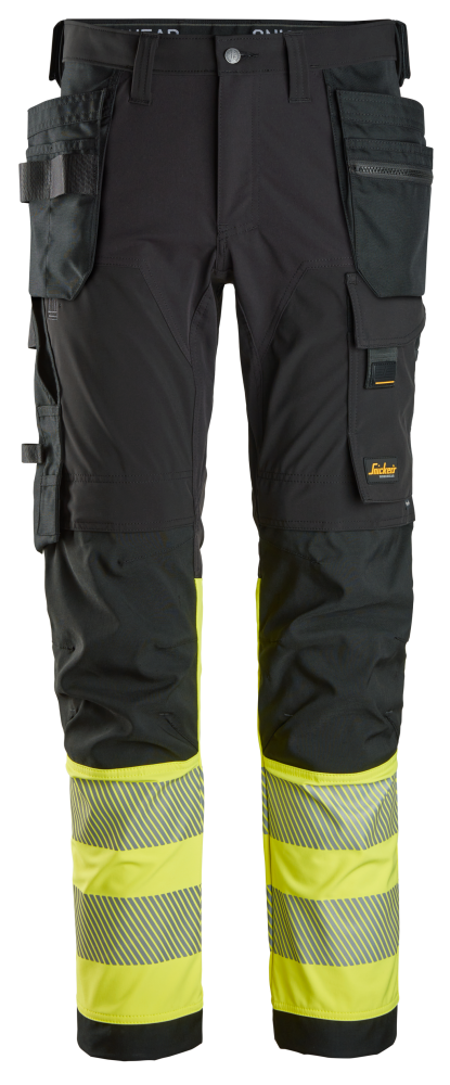ARBETSBYXA SNICKERS WORKWEAR 4STR HF HV KL1, SVART/GUL STL 56