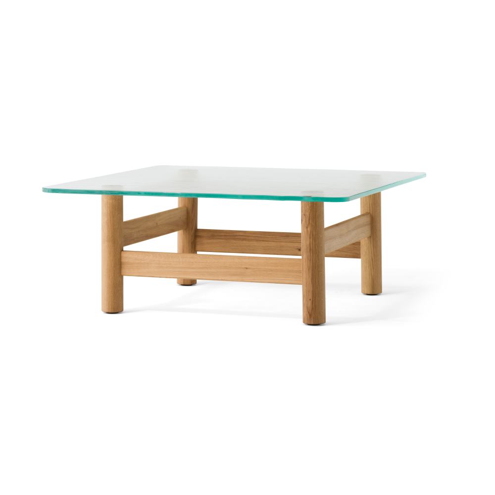 Brasilia soffbord 100x100 cm, Natural oak-clear glass