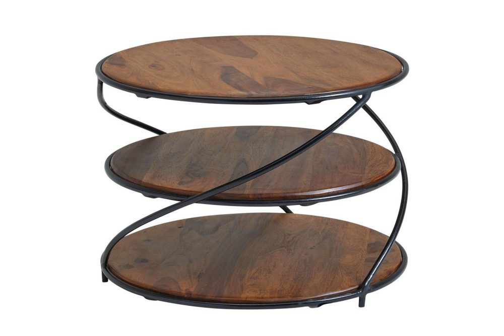 Soffbord Wohnling Massivt trä rund 58 cm med 2 brickor cirkel metallram
