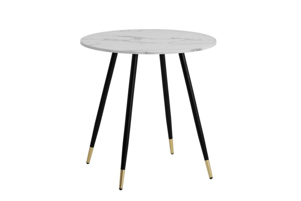 Matbord Wohnling Rund 75 cm marmorerad modern gyllene tippsben Marmor, Vit