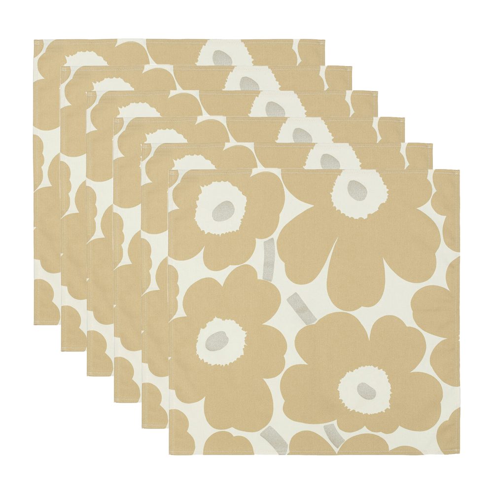 Pieni Unikko servett 43x43 cm 6-pack, Beige-silver-white