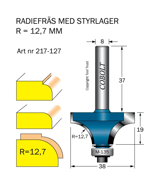 Cobolt 217-127 Avrundningsfräs R=12,7 D=38 L=19