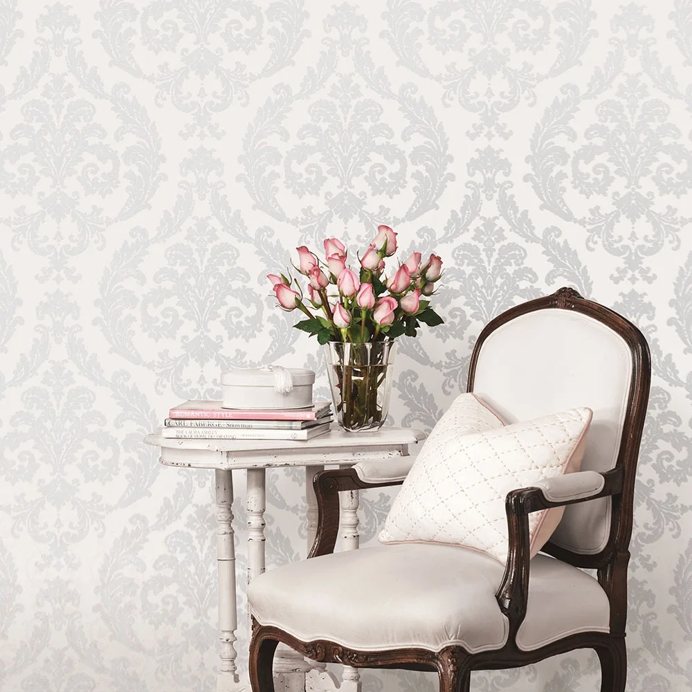 Galerie Wallcoverings Mansion II G67606 Tapet Silk Damask Vit/grå