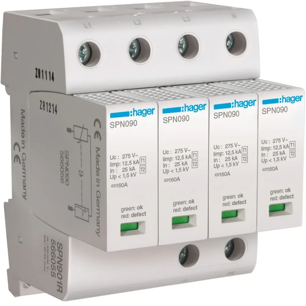Hager SPN901R Överspänningsskydd grovskydd, max 1,5 kV 4 modulavstånd, 4-polig - Bild 2