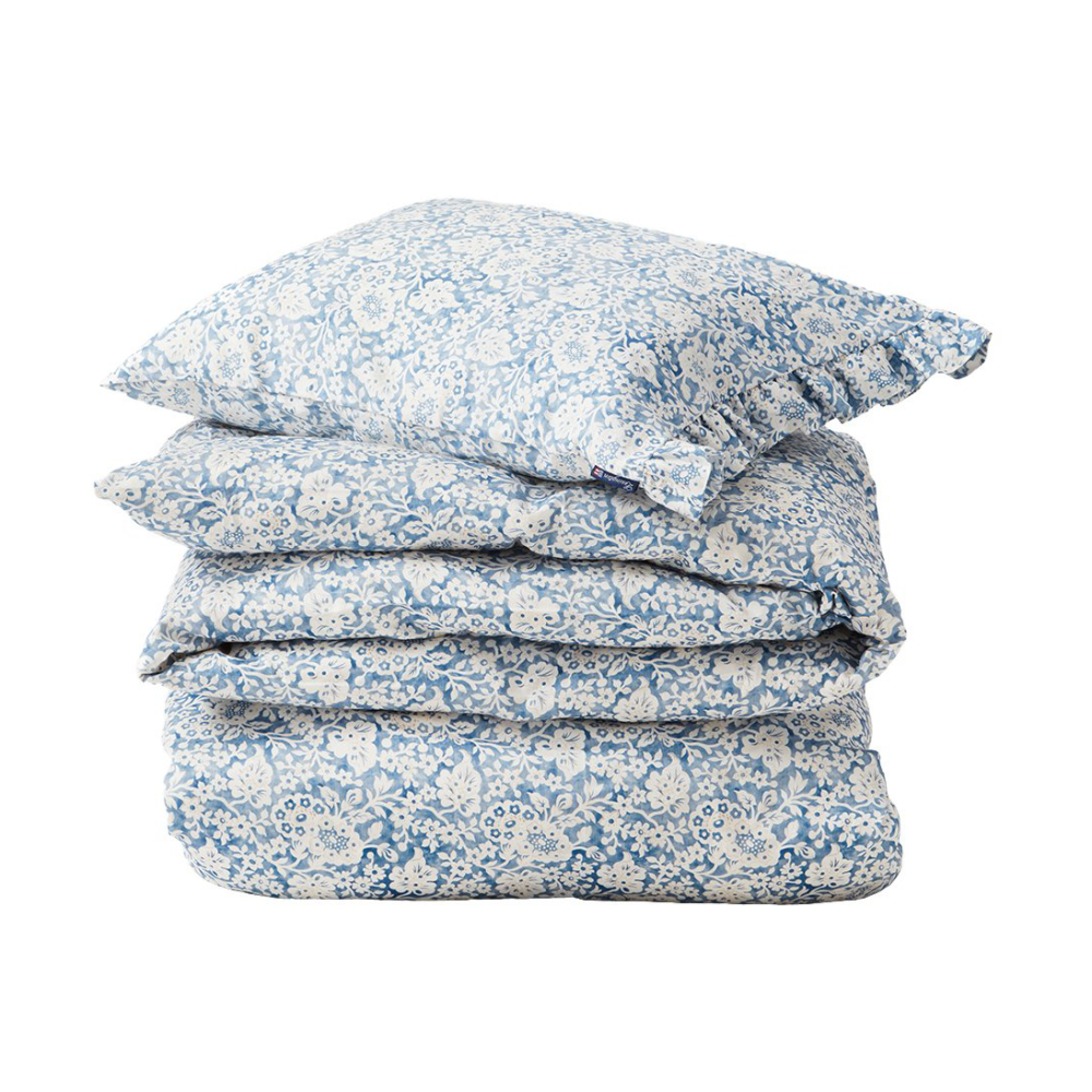 Blue Floral Printed Cotton Sateen bäddset, 50x60 cm, 150x210 cm