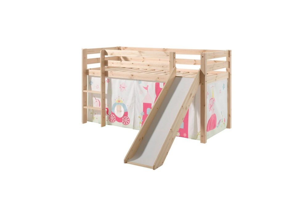 Halvhöjdssäng med gardin Pino Princess Naturlig, Naturlig, Med rutschkana, Ingen tunnel, Inga fickor