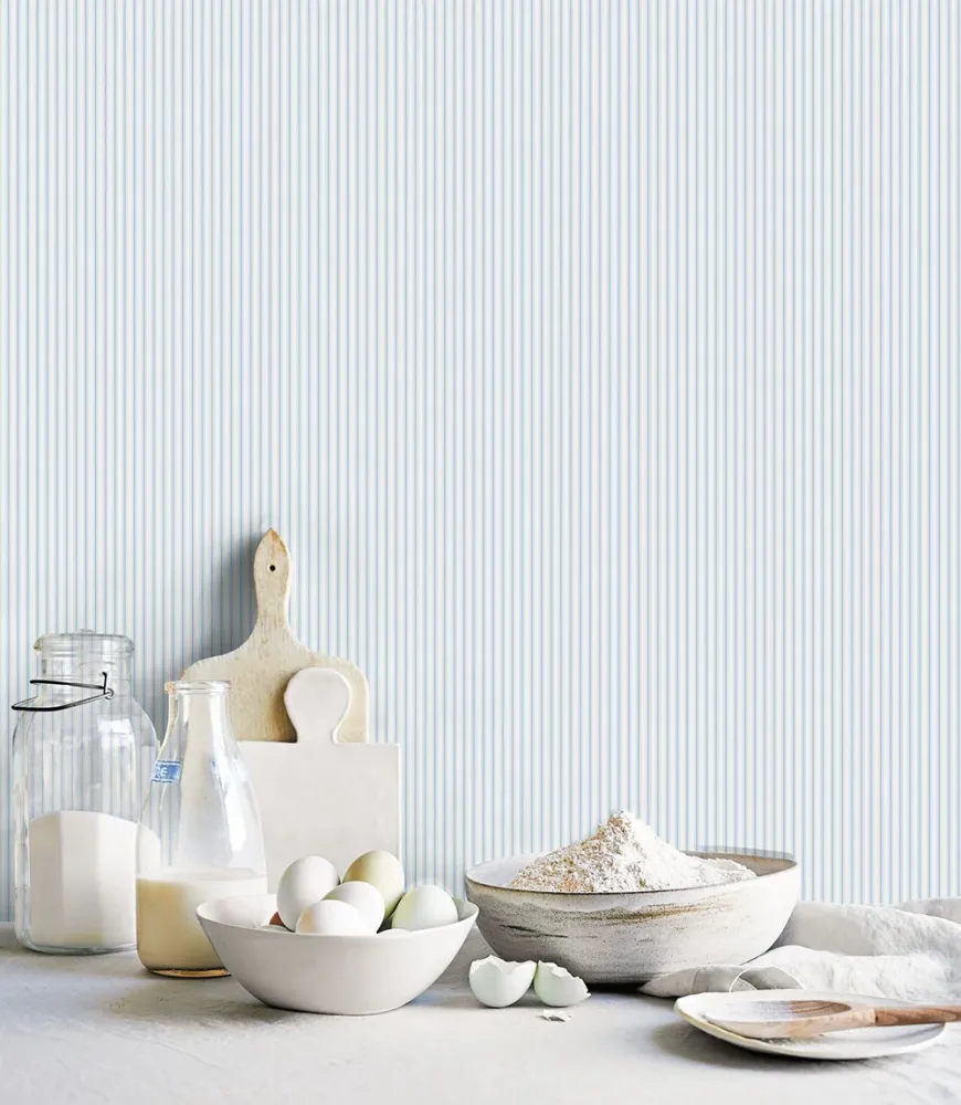 Galerie Wallcoverings Miniatyrer II G68740 Tapet Ticking Stripe Blå/vit
