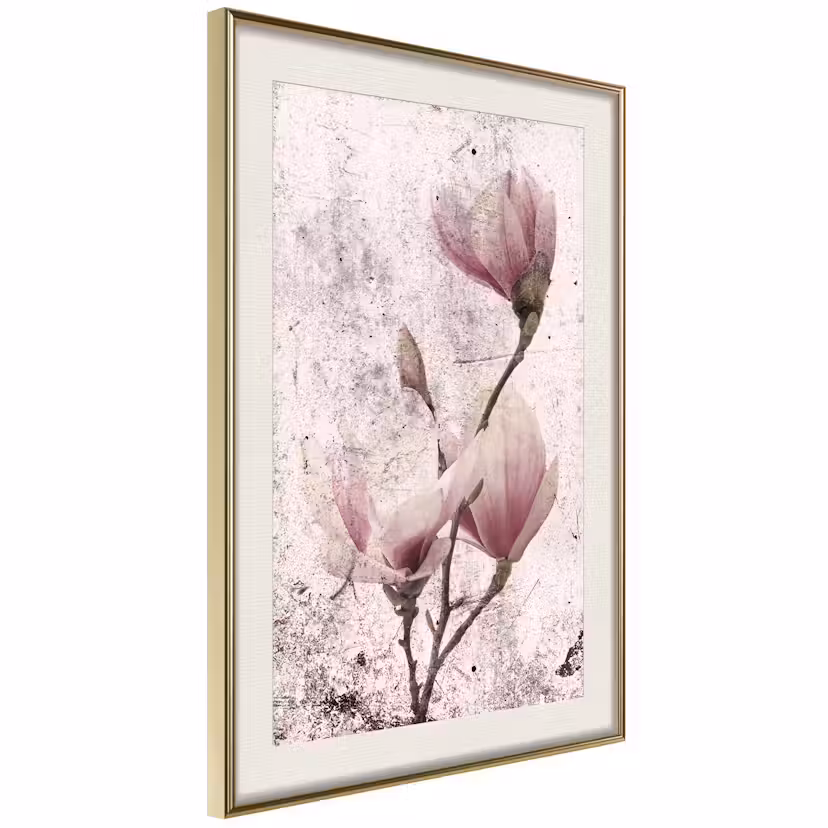 Poster Artgeist Affisch Mature Magnolia Guld ram med passepartout, 20x30 cm