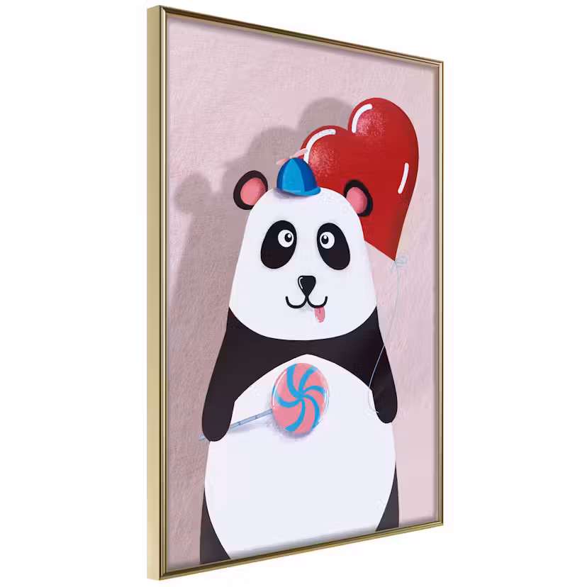 Poster Artgeist Affisch Panda with a Balloon Guld ram, 20x30 cm